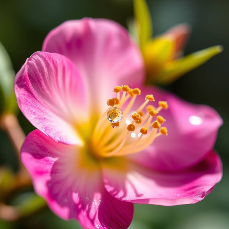 Detailaufnahme einer Blüte mit Wassertropfen, aufgenommen von einem Studenten.