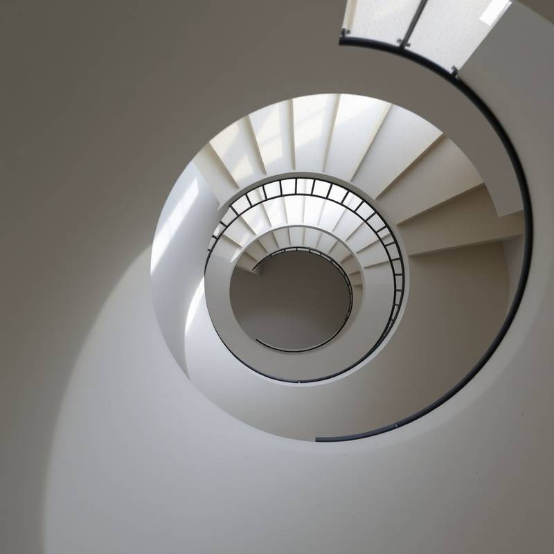 Detailaufnahme einer Wendeltreppe, aufgenommen von einem Studenten.