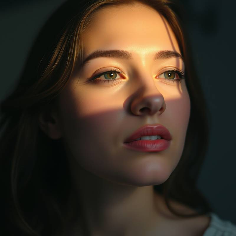 Portrait einer Frau mit verträumtem Blick, aufgenommen von einem Studenten.