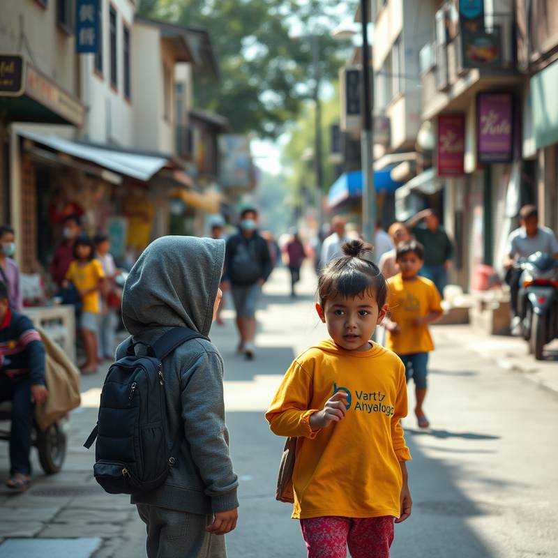 Strassenszene mit spielenden Kindern, aufgenommen von einem Studenten.