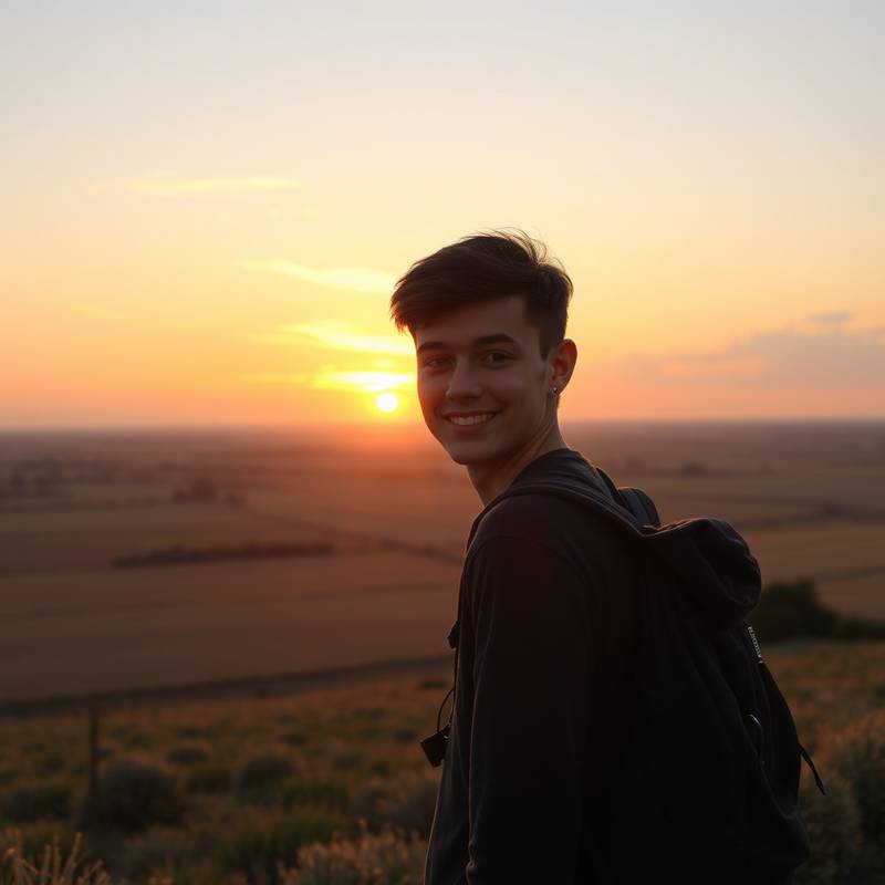 Weite Felder bei Sonnenuntergang, aufgenommen von einem Studenten.